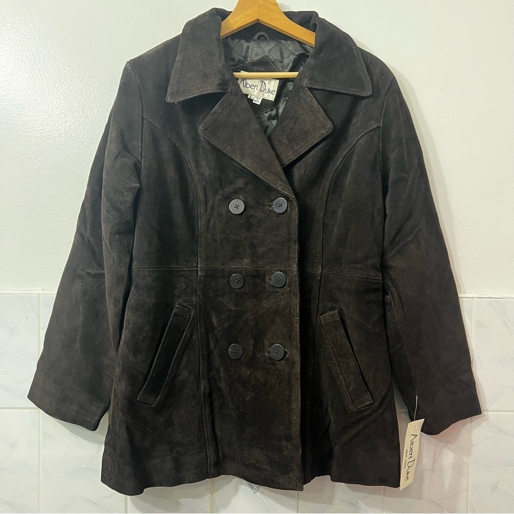 Vintage Albert Duke Brown Heavy Suede Peacoat Jacket Women M Classic Preppy